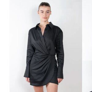 Mini Black Linen Shirt Dress